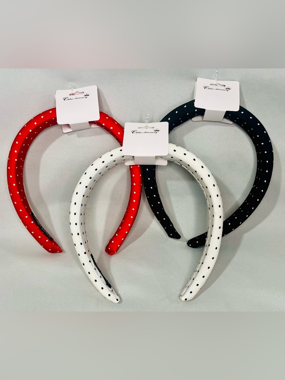 Polka Dot Padded Headband - Red, White & Black (3-Pack)
